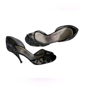 Stuart Weitzman Black Lace Peep-Toe Heels